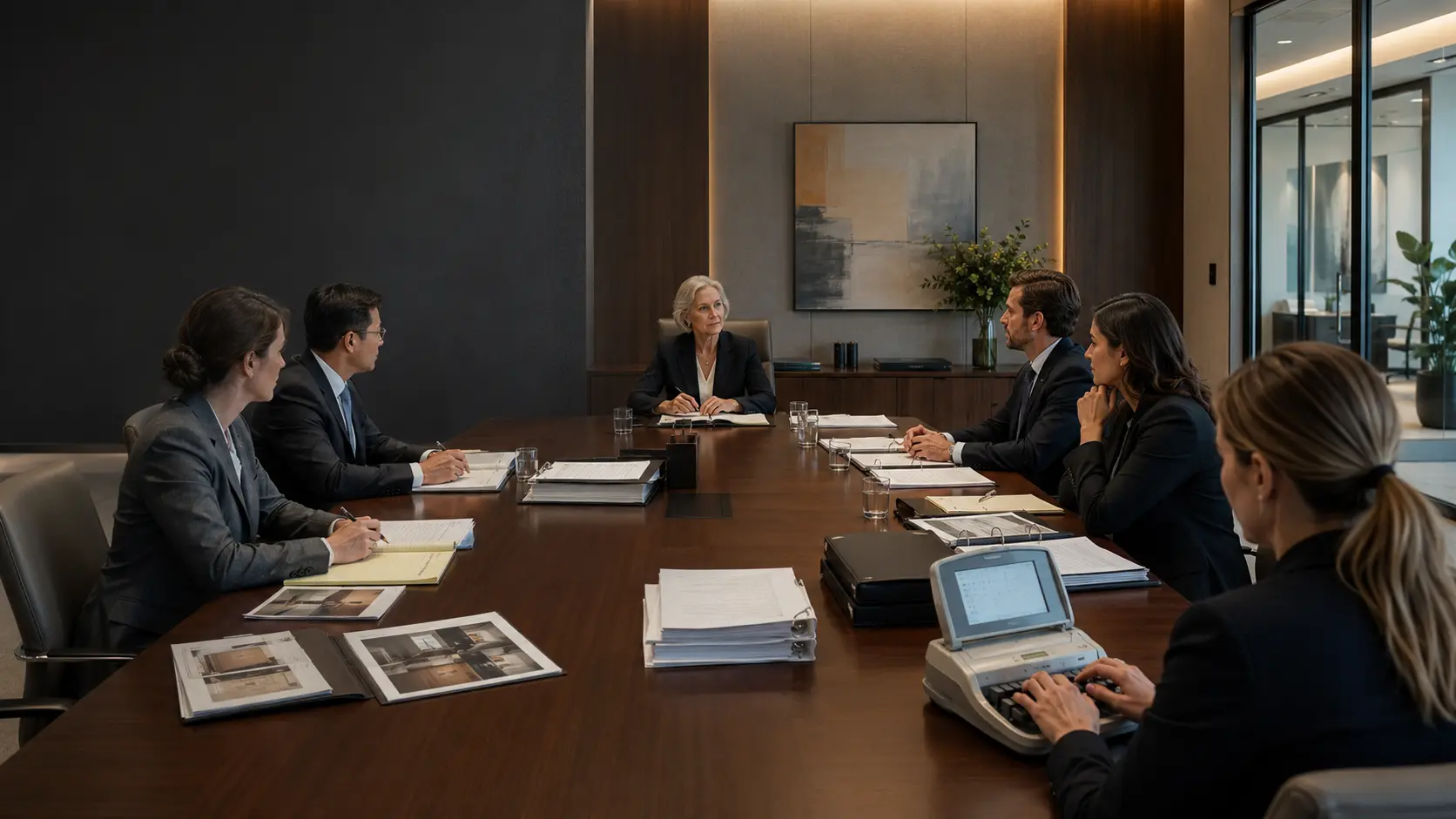 Attorneys participating in a formal arbitration proceeding with reporting support