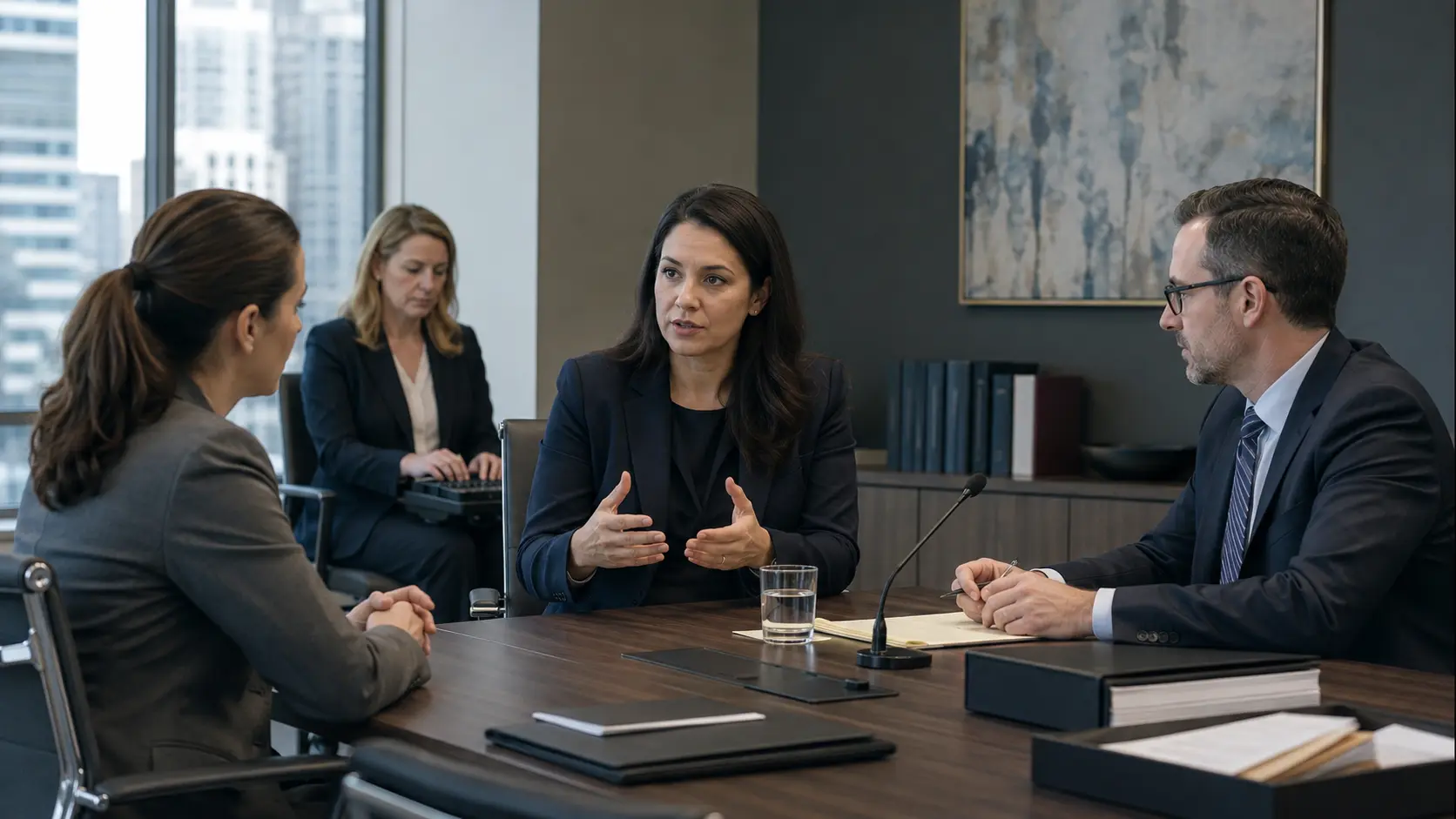 Legal professionals coordinating multilingual support for a deposition