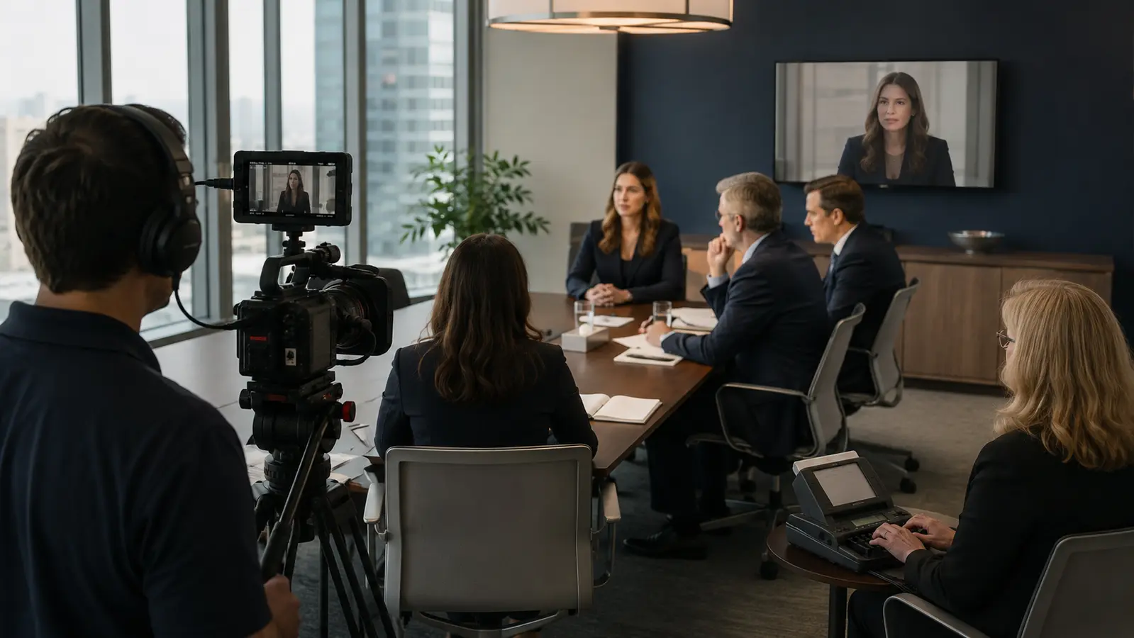 Professional legal proceeding prepared for video deposition recording