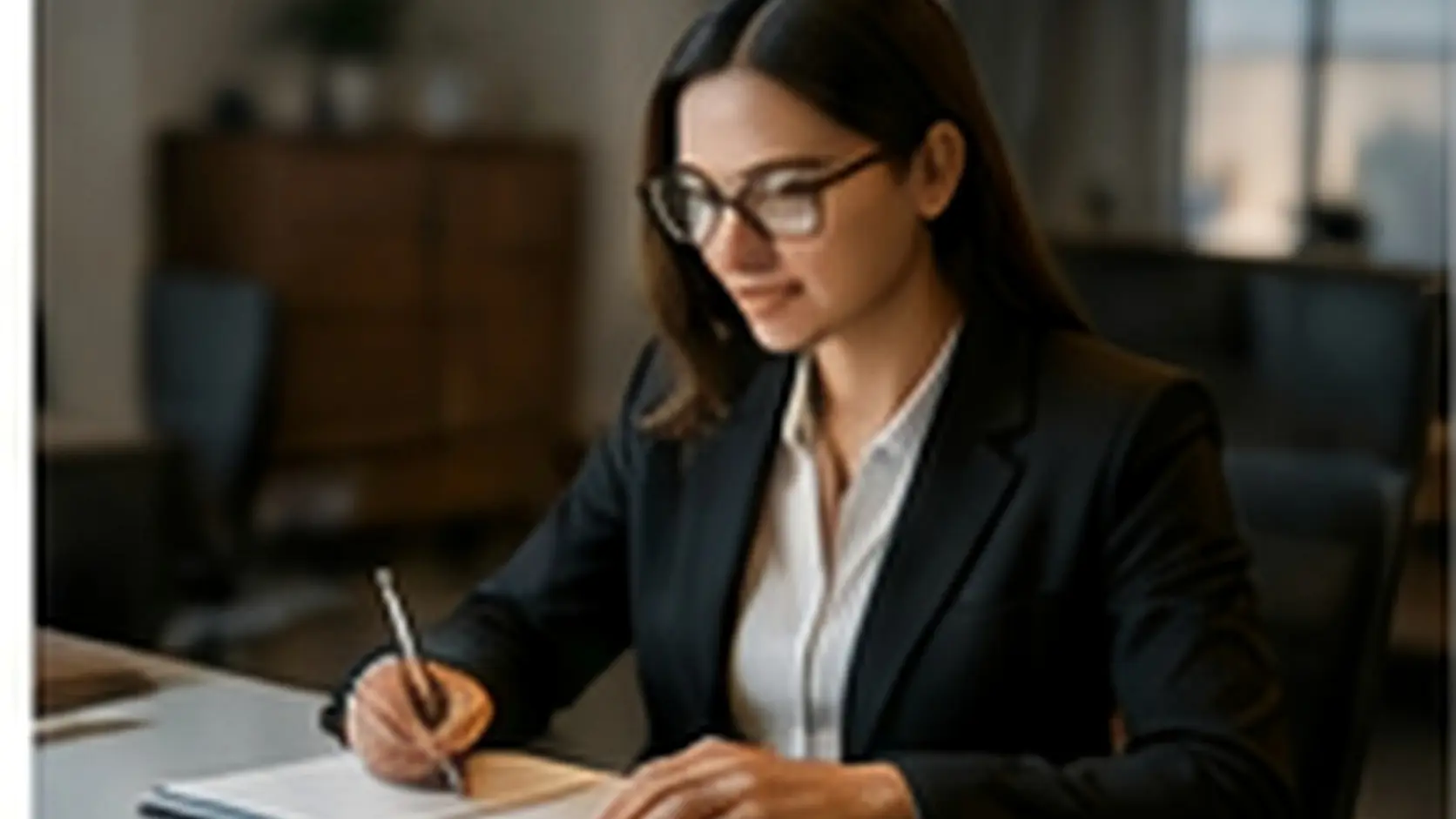 Legal professional carefully reviewing a court reporting transcript